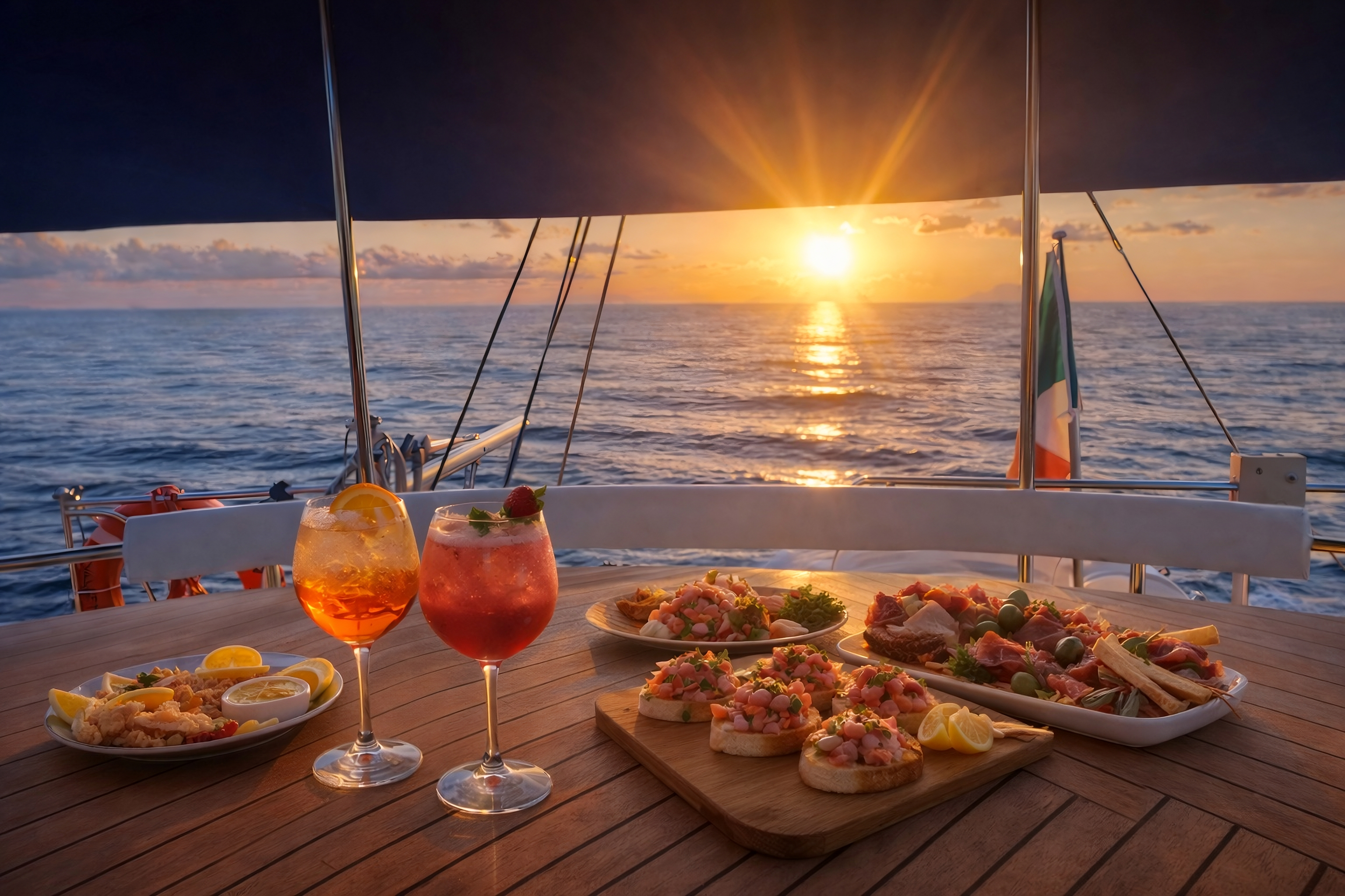 Aperitivo al tramonto sullo yacht Palermo